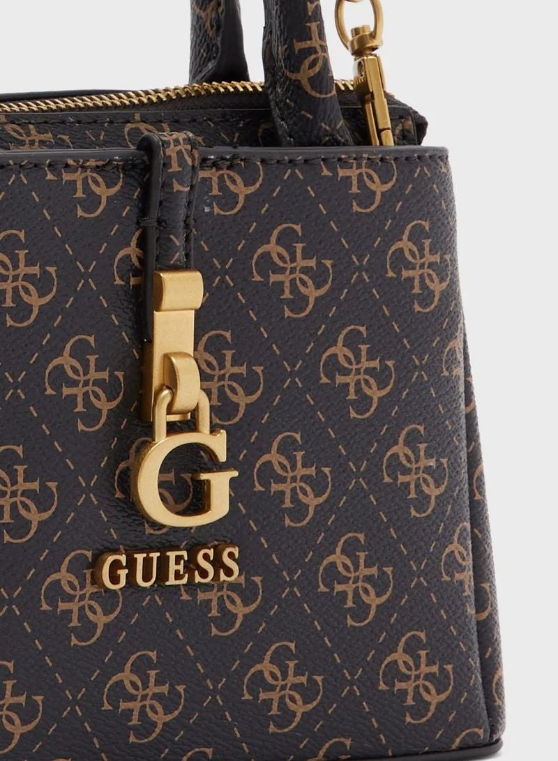 GUESS حقيبة ساتشيل يد بنية بشعار GU24324 قهوة كوردلا LGO - Image 4