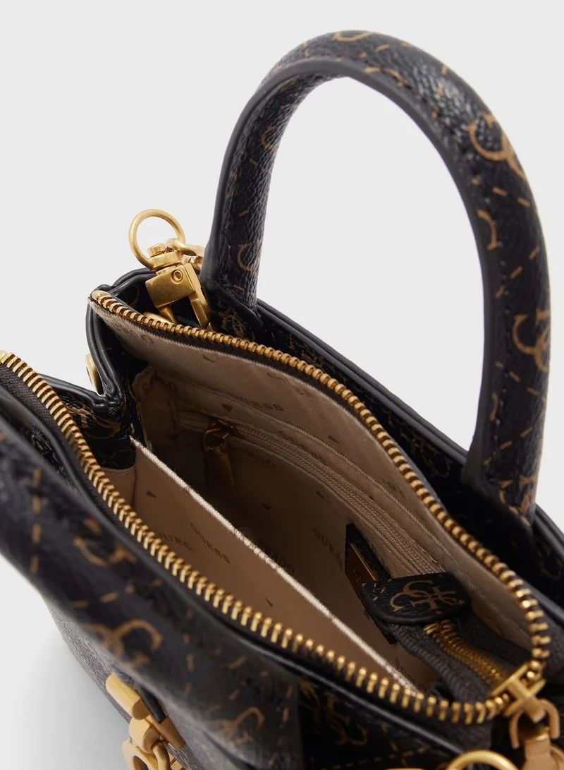 GUESS حقيبة ساتشيل يد بنية بشعار GU24324 قهوة كوردلا LGO - Image 2