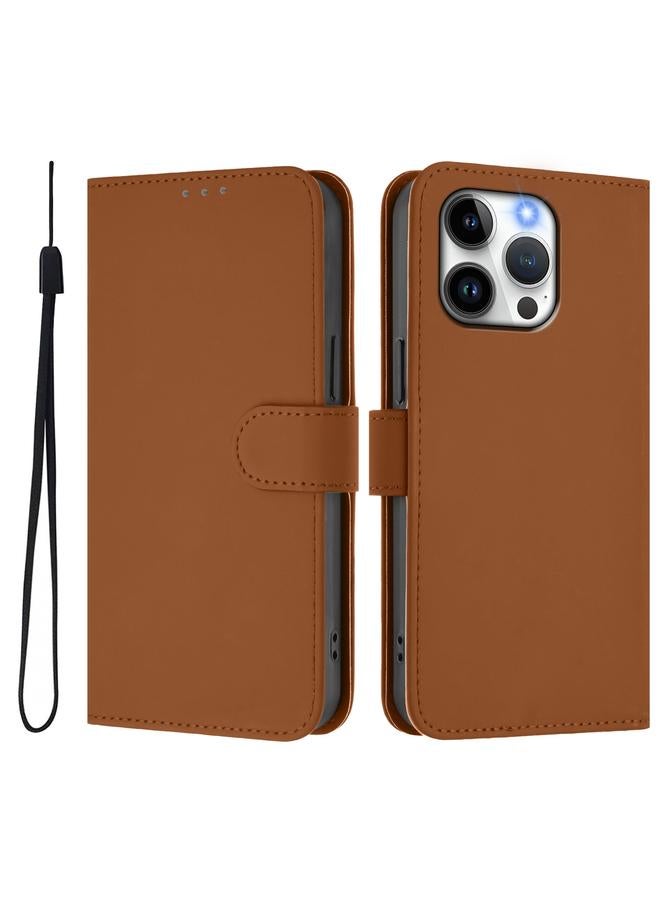 زبون جراب هاتف من الجلد بلون سادة لهاتف iPhone 13 Pro مع حبل تعليق - Image 2