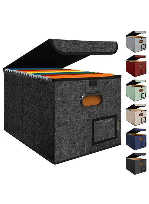File Organizer Box With Lid Collapsible File Folder Organizer With Plastic Slide Hanging File Folder Box For Office Document Storage (1 Pack Black)