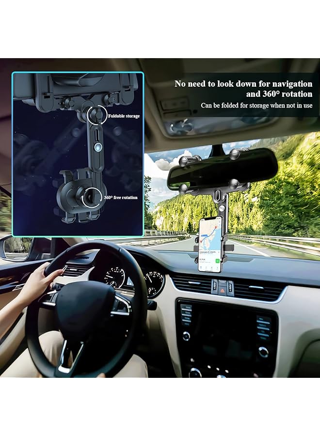 OneNine Rearview Mirror Phone Holder For Car, Upgrade 360° Rotatable Retractable Car Phone Holder Mount Gps Holder Automobile Cradles, Multifunctional Adjustable Car Rear View Mirror Phone Holder - Image 5