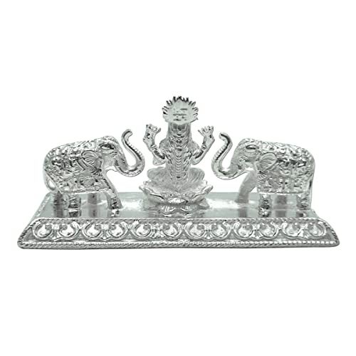 MAA SILVER Pure Silver Gaj Laxmi/Lakshmiji BIS Hallmarked Solid Idol/Murti on Lotus Kamal with Elephant at Each Sides Perfect for Gifting & Pooja Use (925 Purity)(115 Grams Silver) - Image 3