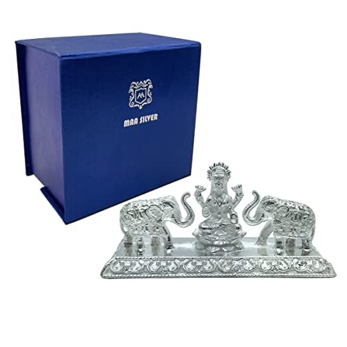 MAA SILVER Pure Silver Gaj Laxmi/Lakshmiji BIS Hallmarked Solid Idol/Murti on Lotus Kamal with Elephant at Each Sides Perfect for Gifting & Pooja Use (925 Purity)(115 Grams Silver) - Image 5