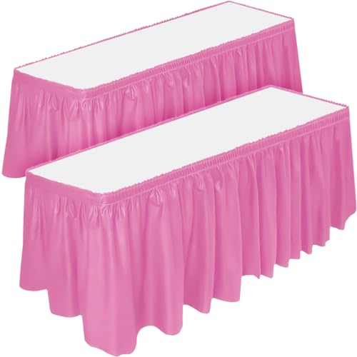 DecorRack DecorRack 2 Pack Table Skirts 29 in x 14 ft Each Multi Pack BPA Free Plastic Tableskirt Disposable Reusable Rectangular Tablecloth Skirt Light Pink 2 Pack