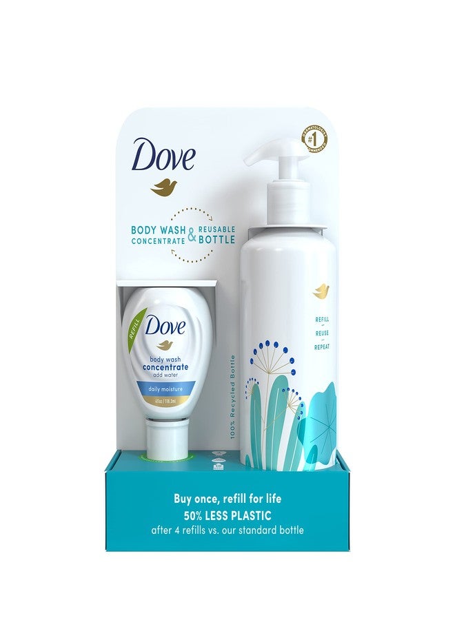 Dove Concentrate Refill and 100 percent Recycled Reusable Bottle for Instantly Soft Skin Daily Moisture Starter Kit for Lasting Nourishment Body Care 4 Fl oz (makes 16 Fl oz) - Image 1