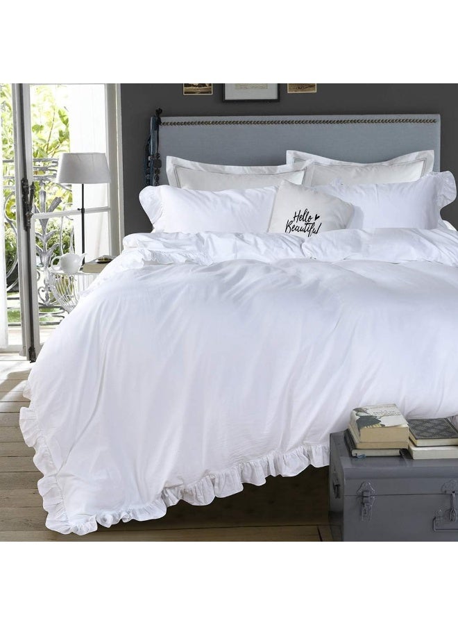 QSH Washed Cotton Ruffled King Duvet Cover Set - Image 1