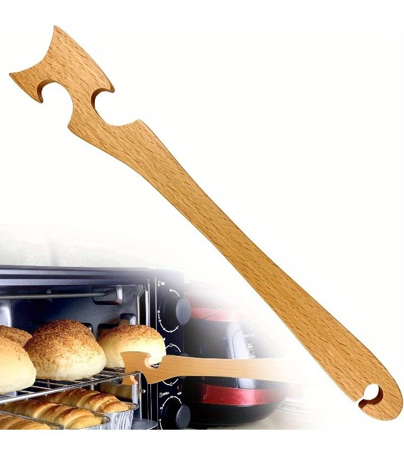 Heavy Duty Wood Oven Rack Push Pull Stick Non Toxic BBQ Baking Tool Compatible Standard Racks - Image 1