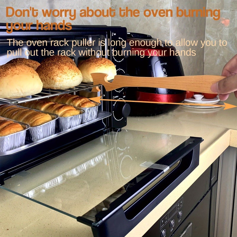 Heavy Duty Wood Oven Rack Push Pull Stick Non Toxic BBQ Baking Tool Compatible Standard Racks - Image 4