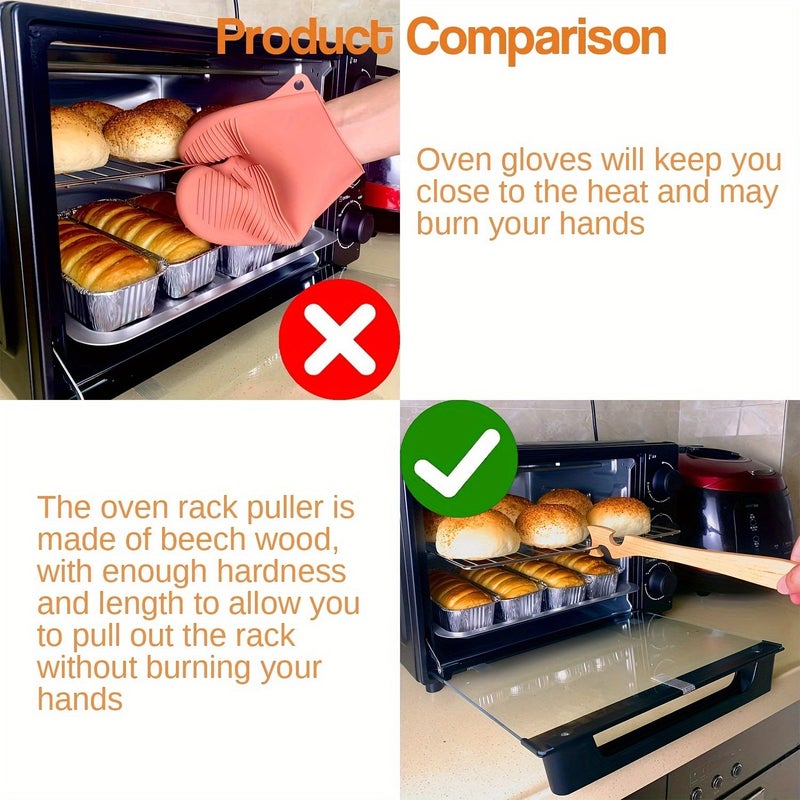 Heavy Duty Wood Oven Rack Push Pull Stick Non Toxic BBQ Baking Tool Compatible Standard Racks - Image 5