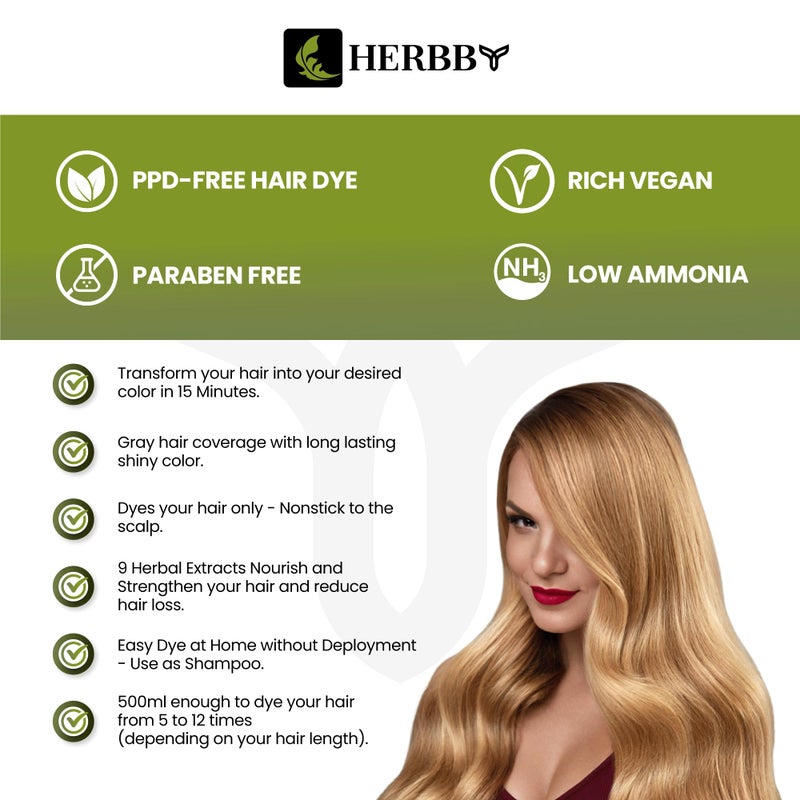 HERBBY Hair Color Shampoo for Gray Hair Coverage&Color Transform with 9 Herbal Extracts â€“Long Lasting(6-8 Weeks),Shiny,Evenly Colored,Instant Hair Dye Shampoo&Conditioner, 500 Ml (LIGHT HONEY COLOR) - Image 3