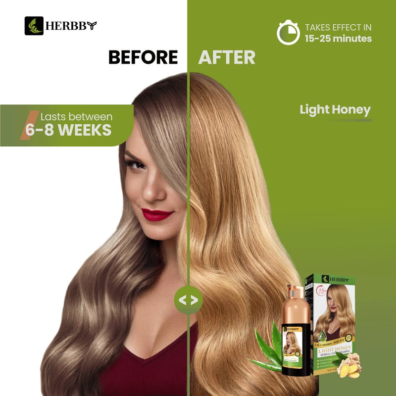 HERBBY Hair Color Shampoo for Gray Hair Coverage&Color Transform with 9 Herbal Extracts â€“Long Lasting(6-8 Weeks),Shiny,Evenly Colored,Instant Hair Dye Shampoo&Conditioner, 500 Ml (LIGHT HONEY COLOR) - Image 2