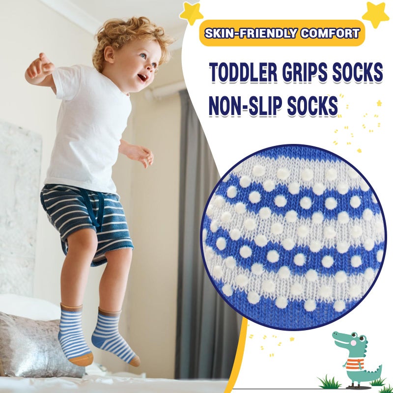 HYCLES Toddler Socks With Grip Non-Skid 12 Pairs Baby Kids Sticky Slipper Cotton Crew Socks 5-7T Children/Boy/Girl - Image 3