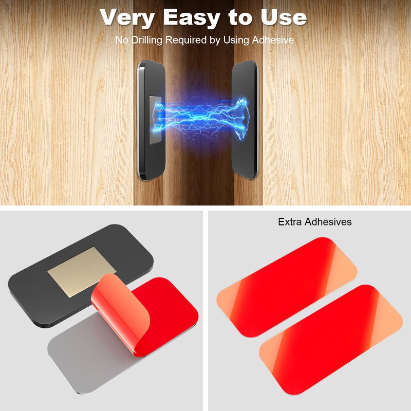 PHIXBEAR 10 Pack Black Magnetic Door Catch, Ultra Thin Cabinet Door Magnets, Adhesive Drawer Magnets to Stay Closed, Stainless Steel Cabinet Latch Easy to Install with Double Sided Tape - Image 4