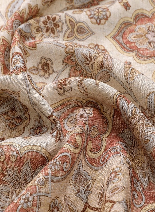 Central Park Floral Vintage Medallion Print Curtain Panel Linen Teaxture Botanical Print Window Drapery with Grommet Top for Bedroom, Living Room, Gold/Red, 54"x84"x2 - Image 4