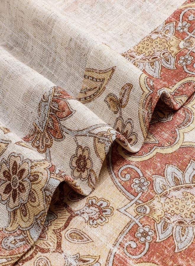 Central Park Floral Vintage Medallion Print Curtain Panel Linen Teaxture Botanical Print Window Drapery with Grommet Top for Bedroom, Living Room, Gold/Red, 54"x84"x2 - Image 5