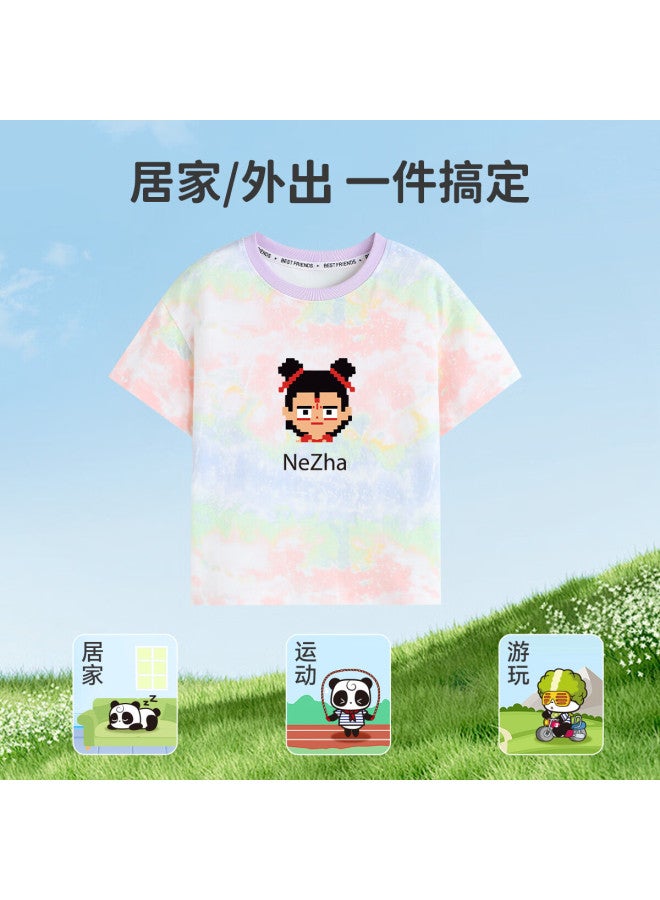 Yuzhaolin Children'S Short Sleeve T-Shirt Boys And Girls Nezha Clothing For Toddlers Summer Pure Cotton Clothes Tie Dye - Image 2