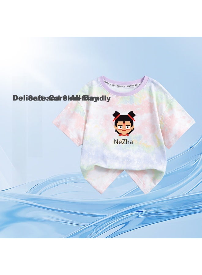 Yuzhaolin Children'S Short Sleeve T-Shirt Boys And Girls Nezha Clothing For Toddlers Summer Pure Cotton Clothes Tie Dye - Image 1
