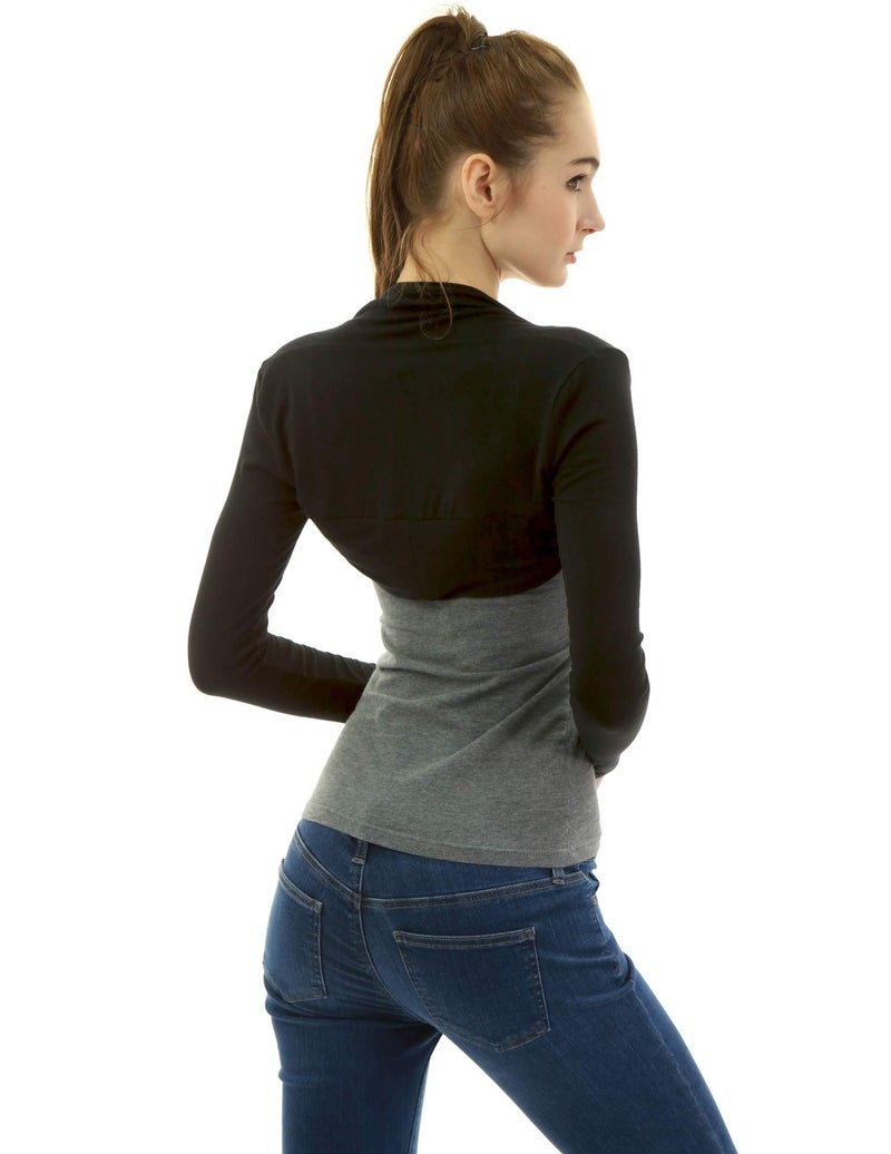 AmélieBoutik Women Long Sleeve Bolero Shrug Cropped Open Front Cardigan Jacket(Black Medium) - Image 2