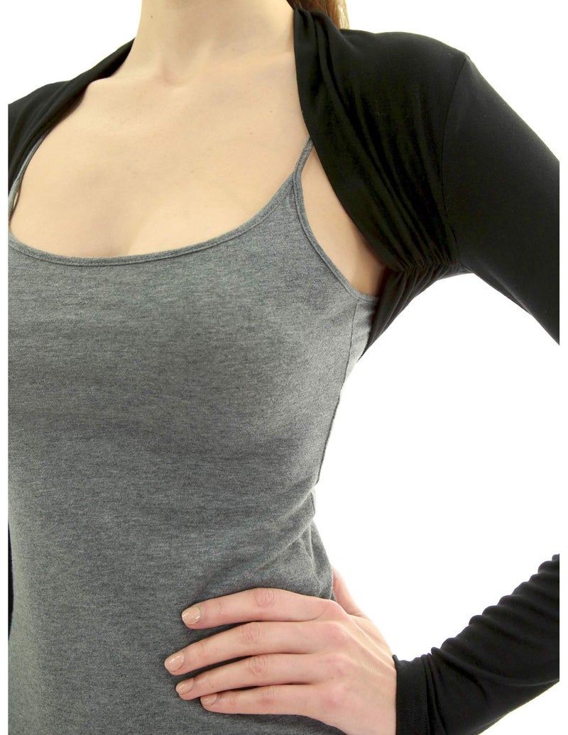 AmélieBoutik Women Long Sleeve Bolero Shrug Cropped Open Front Cardigan Jacket(Black Medium) - Image 3