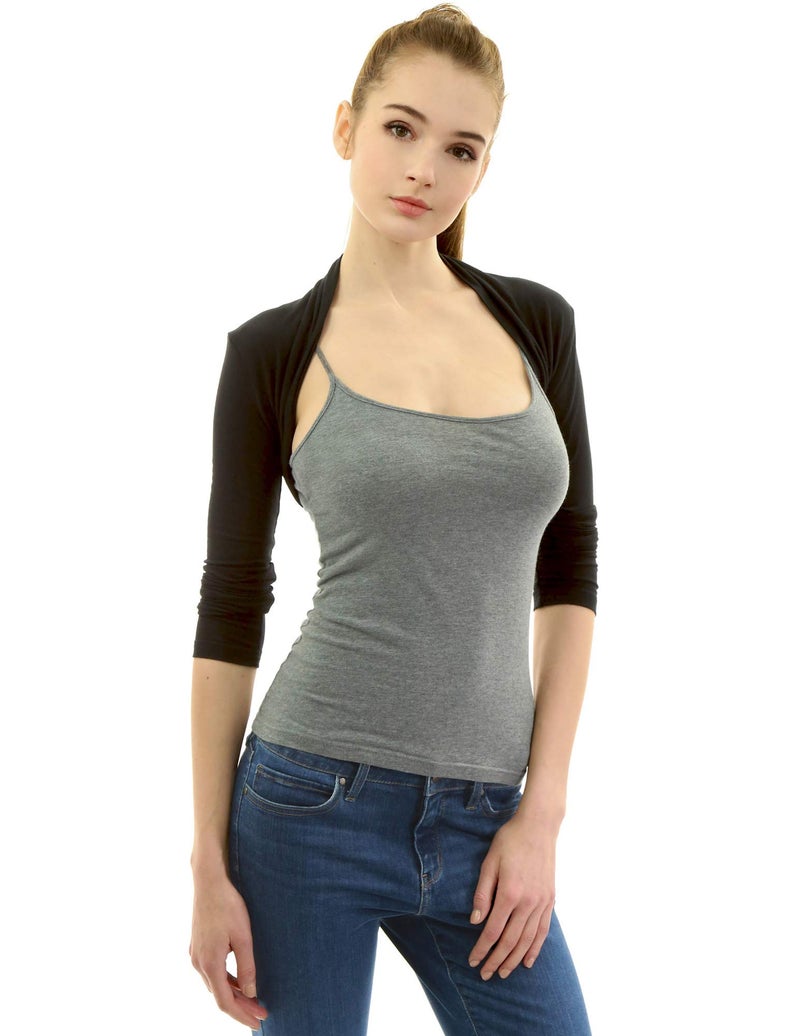 AmélieBoutik Women Long Sleeve Bolero Shrug Cropped Open Front Cardigan Jacket(Black Medium) - Image 4