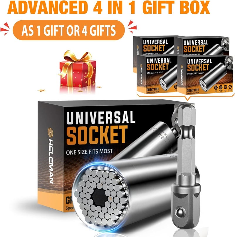 HELEMAN Christmas Stocking Stuffers Mens Gift Super Universal Socket -4 PACK Tool Gifts for Men Socket Set with Power Drill Adapter(7-19 MM) Cool Stuff Gadgets for Birthday Gift for Women Fathers Dad - Image 2