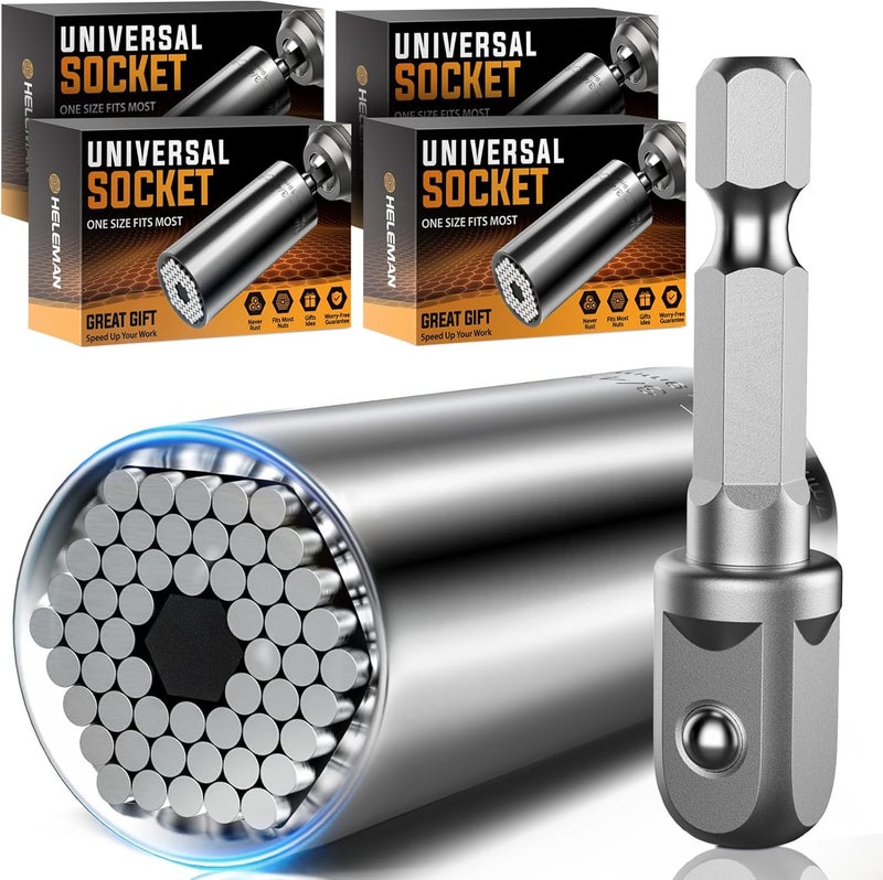 HELEMAN Christmas Stocking Stuffers Mens Gift Super Universal Socket -4 PACK Tool Gifts for Men Socket Set with Power Drill Adapter(7-19 MM) Cool Stuff Gadgets for Birthday Gift for Women Fathers Dad - Image 1