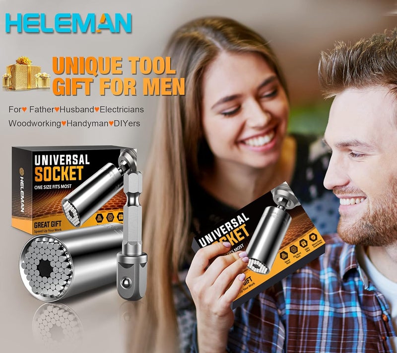 HELEMAN Christmas Stocking Stuffers Mens Gift Super Universal Socket -4 PACK Tool Gifts for Men Socket Set with Power Drill Adapter(7-19 MM) Cool Stuff Gadgets for Birthday Gift for Women Fathers Dad - Image 3