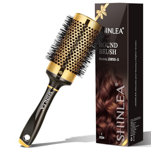 SHINLEA فرشاة دائرية كبيرة لتجفيف الشعر، فرشاة شعر دائرية من الألمنيوم للنساء، فرشاة رولر لتجفيف الشعر وتصفيفه، ذهبية، للشعر المجعد والمستقيم - 2 بوصة، 2.95 بوصة مع شعيرات - Image 1