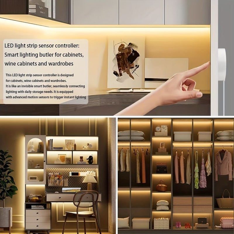 شريط إضاءة LED من نوع COB مع حساس للخزائن، USB 5V، بطول 1 متر (3.28 قدم)، مرن، بلون أبيض دافئ، مع مفتاح تحكم بلمسة خافتة للإضاءة، مناسب لإضاءة المطبخ وعرض الخزائن. - Image 3