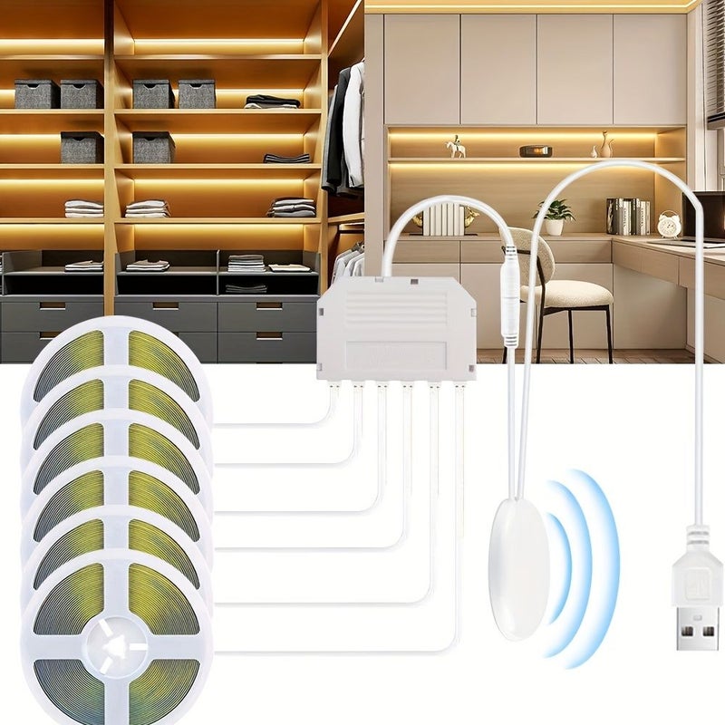 شريط إضاءة LED من نوع COB مع حساس للخزائن، USB 5V، بطول 1 متر (3.28 قدم)، مرن، بلون أبيض دافئ، مع مفتاح تحكم بلمسة خافتة للإضاءة، مناسب لإضاءة المطبخ وعرض الخزائن. - Image 2
