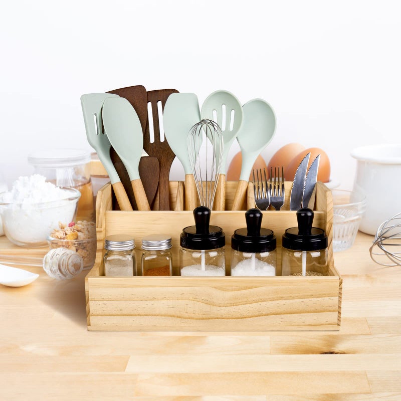 RedCall Utensil Holder,Wood Cooking Utensil Organizer,Large Farmhouse Utensil Holder for Counter top,Rustic Spoon Spatula Holder Kitchen Tools Storage Caddy Decor - Image 2