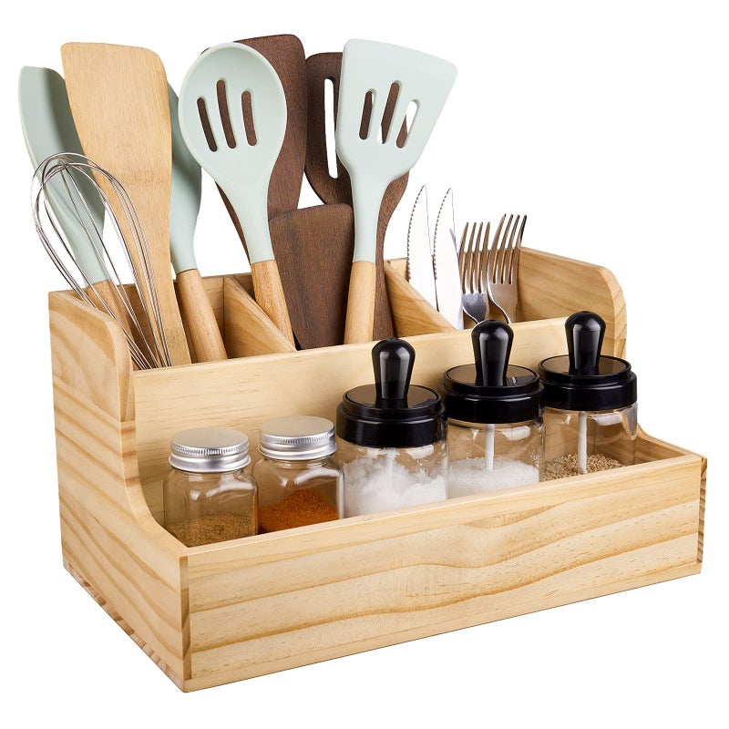 RedCall Utensil Holder,Wood Cooking Utensil Organizer,Large Farmhouse Utensil Holder for Counter top,Rustic Spoon Spatula Holder Kitchen Tools Storage Caddy Decor - Image 1