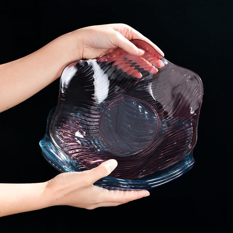 Unomor وعاء فواكه حديث من أونومور كريستالي بنفسجي 25825868 سم زجاج بيضاوي مزخرف بالزهور 1 مل وعاء تقديم للوجبات الخفيفة والحلويات والخضروات والخبز والمعجنات - Image 5