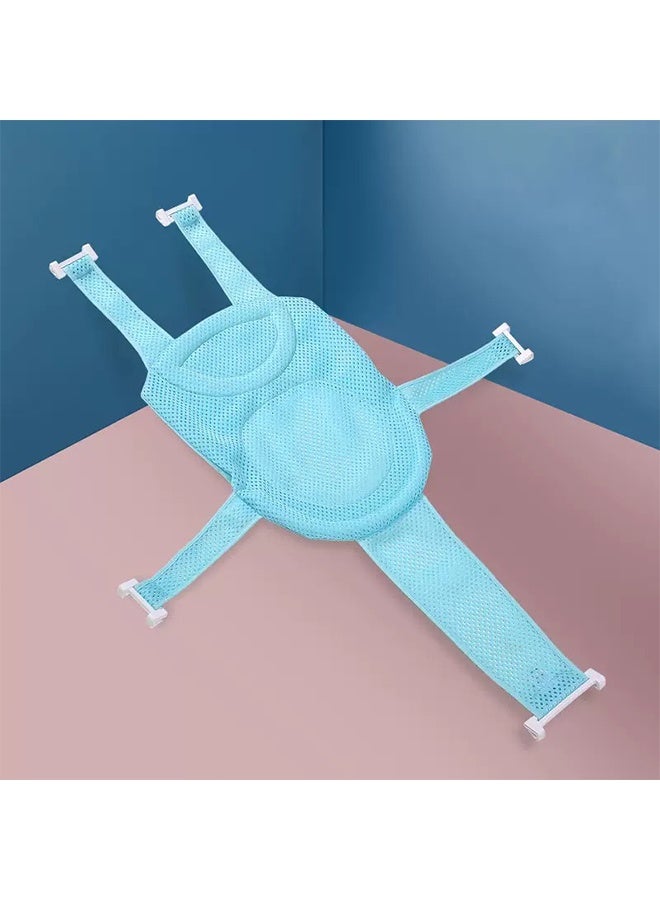 مقعد حمام للرضع مع شبكة دعم، حصيرة استحمام قابلة للتعديل ومريحة ومنع الانزلاق بنقطة خماسية، شبكة جلوس للاستحمام في حوض الاستحمام للأطفال حديثي الولادة من 0 إلى 6 أشهر باللون الأزرق (بدون حوض الاستحمام) - Image 1