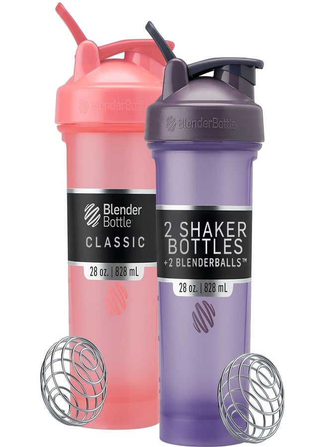 بليندر بوتل زجاجة خلط BlenderBottle Classic V2 مثالية لمشروبات البروتين ومكملات ما قبل التمرين، سعة 28 أونصة (عبوة من قطعتين)، باللونين الوردي والبنفسجي - Image 1