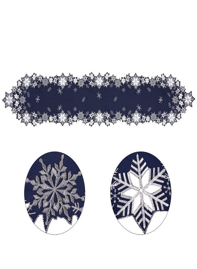 Simhomsen Embroidered Snowflakes Table Runners for Christmas Holiday and Winter (Navy Blue, 14×69 inches) - Image 4