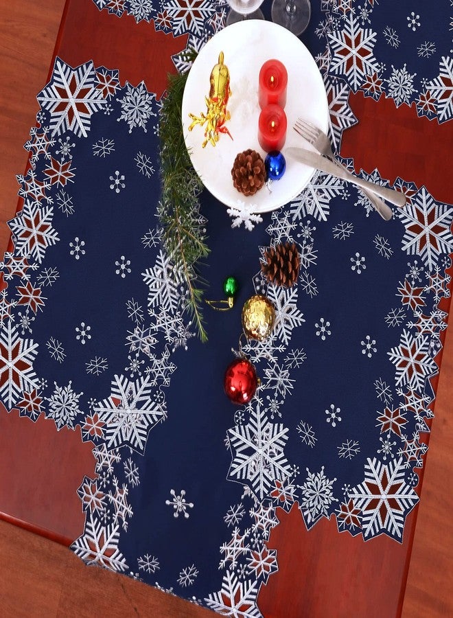 Simhomsen Embroidered Snowflakes Table Runners for Christmas Holiday and Winter (Navy Blue, 14×69 inches) - Image 3