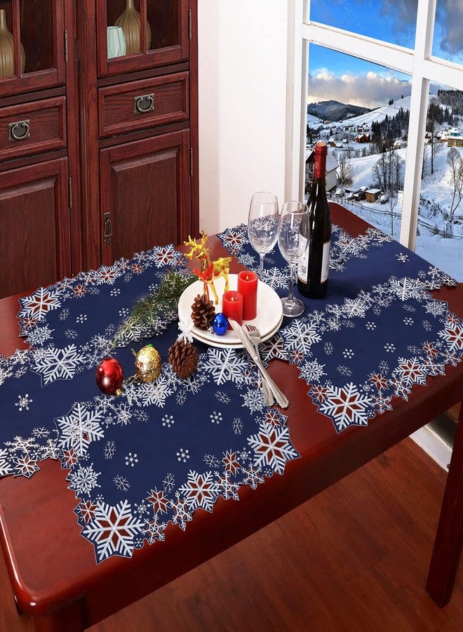 Simhomsen Embroidered Snowflakes Table Runners for Christmas Holiday and Winter (Navy Blue, 14×69 inches) - Image 5
