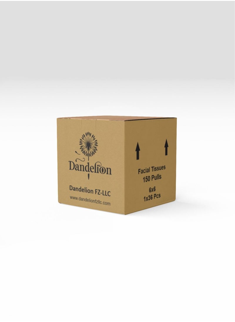 Dandelion - Dandelion Ultra-Soft Facial Tissues – Total 10,800 Sheets, 150 Pulls x 2 Ply, 36 Boxes, White - Image 1
