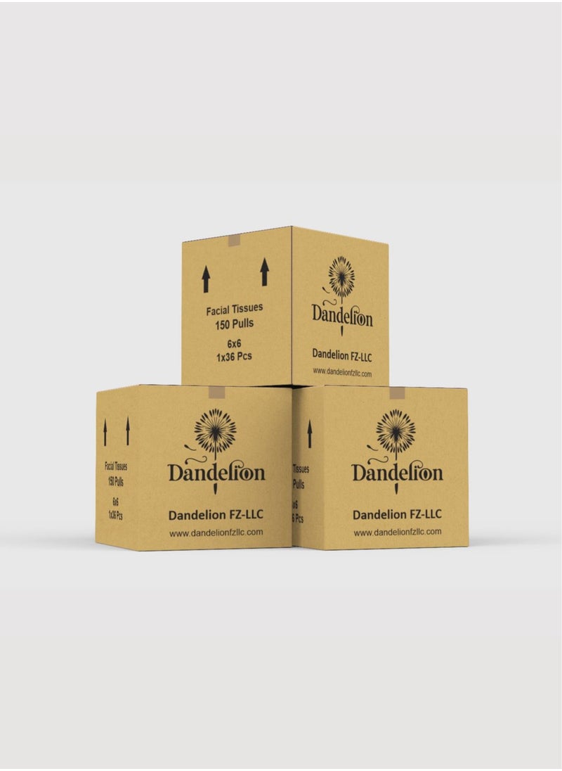 Dandelion - Dandelion Ultra-Soft Facial Tissues – Total 10,800 Sheets, 150 Pulls x 2 Ply, 36 Boxes, White - Image 1