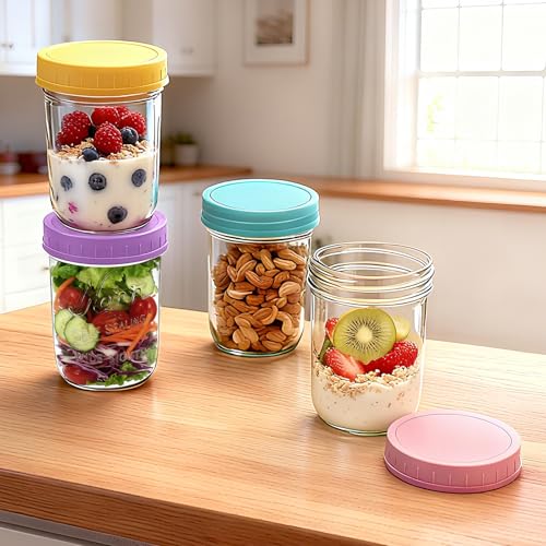 Heyglee Overnight Oats Containers with Lids, 4-pack Overnight Oats Jars with Spoons and Small Containers, 16oz Glass Mason Jar with Airtight Lid, Chia Pudding Jars Yogurt Containers with Lids, Gifts for Women - Image 4