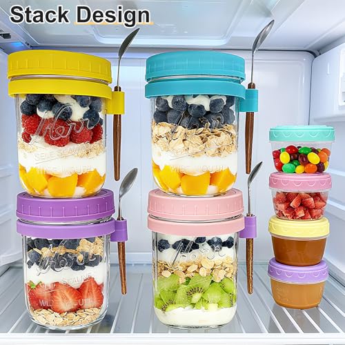 Heyglee Overnight Oats Containers with Lids, 4-pack Overnight Oats Jars with Spoons and Small Containers, 16oz Glass Mason Jar with Airtight Lid, Chia Pudding Jars Yogurt Containers with Lids, Gifts for Women - Image 5