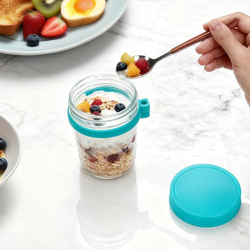 Heyglee Overnight Oats Containers with Lids, 4-pack Overnight Oats Jars with Spoons and Small Containers, 16oz Glass Mason Jar with Airtight Lid, Chia Pudding Jars Yogurt Containers with Lids, Gifts for Women - Image 2