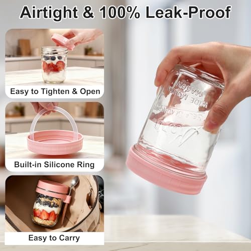 Heyglee Overnight Oats Containers with Lids, 4-pack Overnight Oats Jars with Spoons and Small Containers, 16oz Glass Mason Jar with Airtight Lid, Chia Pudding Jars Yogurt Containers with Lids, Gifts for Women - Image 3