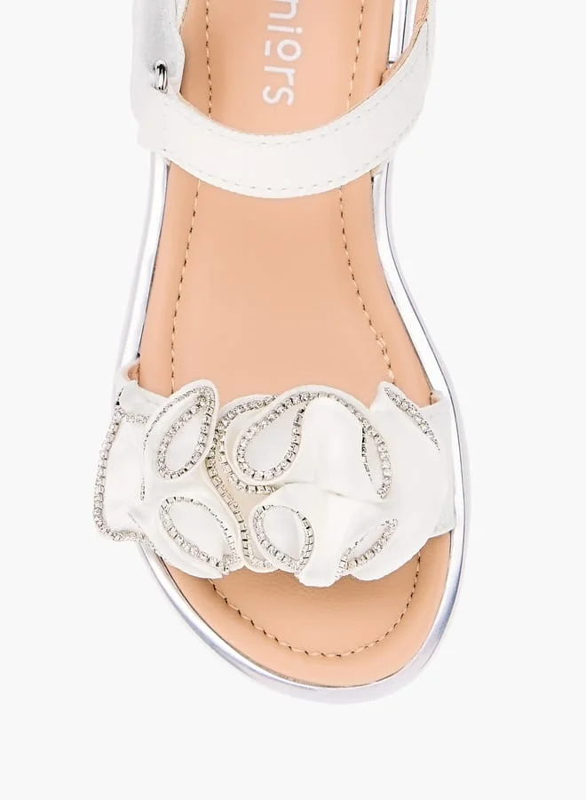 JUNIORS Girls Embellished Sandals With Hook And Loop Closure