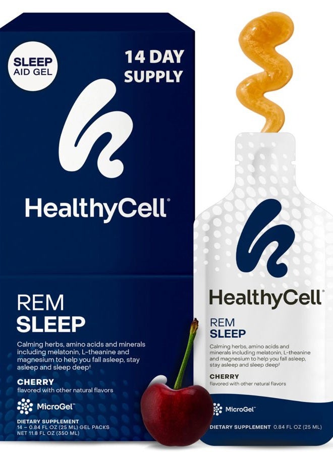 Healthycell REM Sleep - Liquid Gel Extra Strength Sleep Supplement for Adults - Melatonin, Magnesium, GABA, L-theanine Supplement - Maximum Absorption - 14 Gel Packs - Image 1