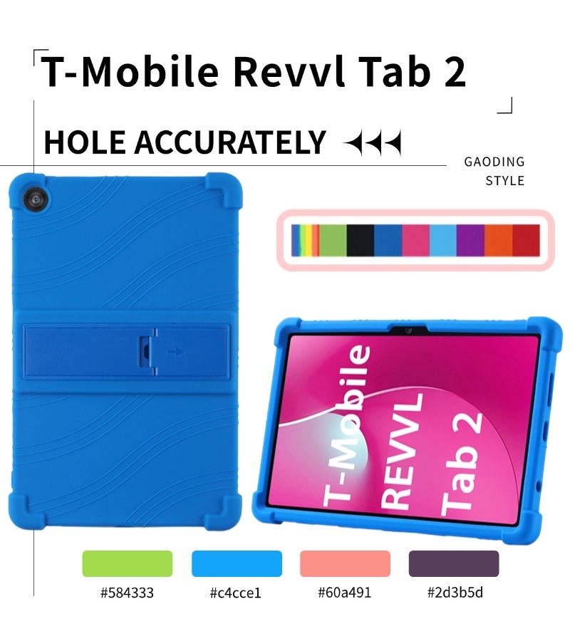 غطاء أسود مع حامل لجهاز Revvl Tab 2 مقاس 10.1 بوصة، غطاء حماية ضد الصدمات للجهاز اللوحي - Image 1