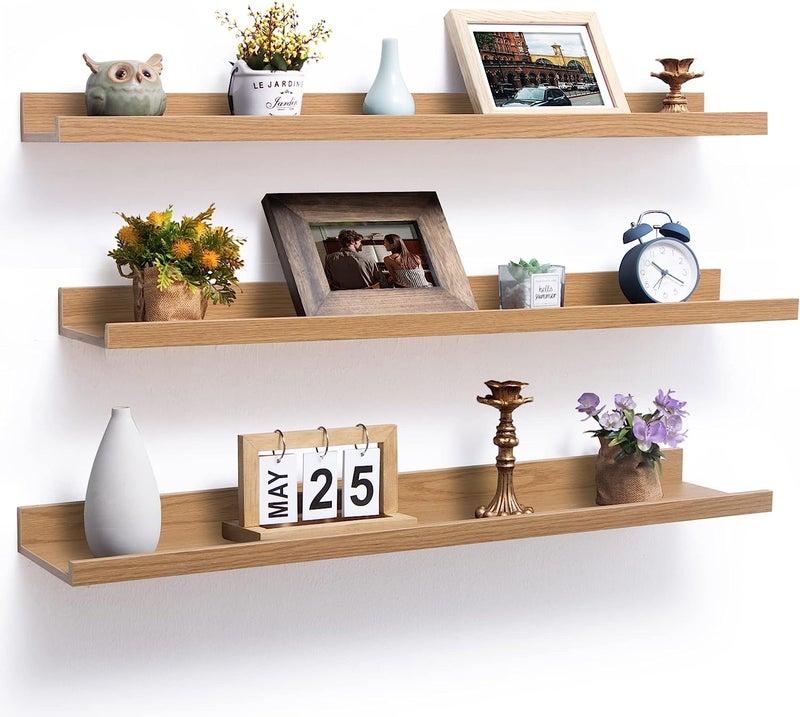 Streem Sheesham Wood Floating Shelves, Wall Shelves Set of 3, Picture Shelf Photo Ledge Shelves for Bathroom Kitchen and Bedroom,Livingroom (35 inch, Natural) - Image 1