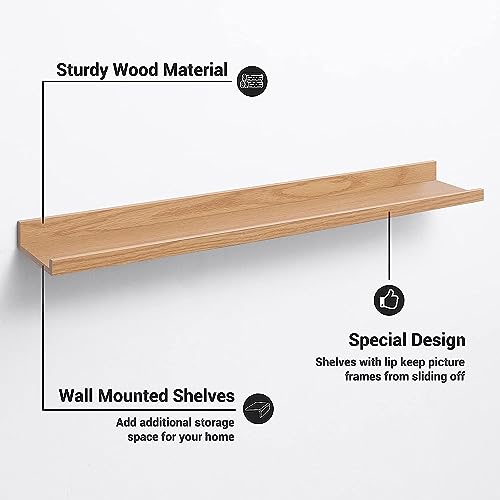 Streem Sheesham Wood Floating Shelves, Wall Shelves Set of 3, Picture Shelf Photo Ledge Shelves for Bathroom Kitchen and Bedroom,Livingroom (35 inch, Natural) - Image 3