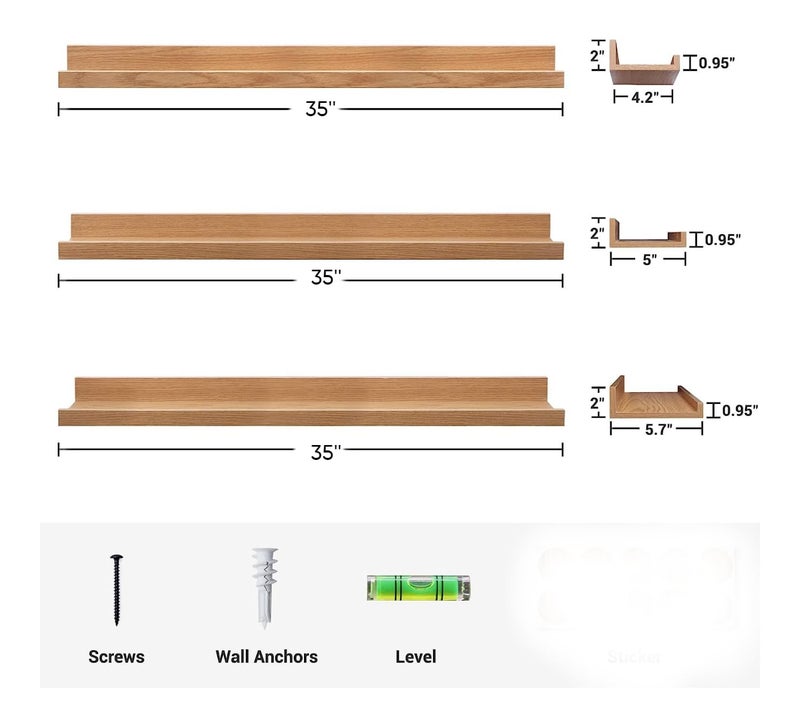Streem Sheesham Wood Floating Shelves, Wall Shelves Set of 3, Picture Shelf Photo Ledge Shelves for Bathroom Kitchen and Bedroom,Livingroom (35 inch, Natural) - Image 4